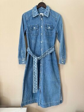 Coach Denim Shirt Dress with Signature Belt | Button Front | Size XS